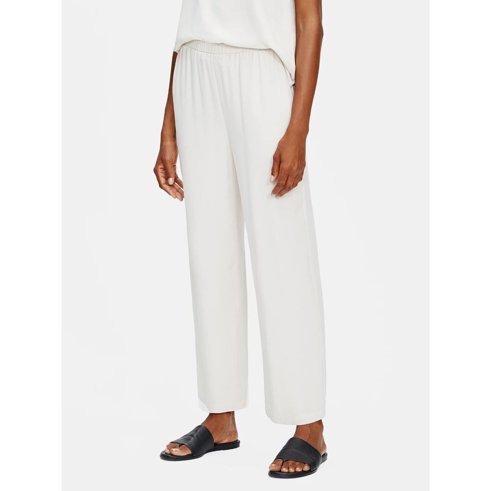 Eileen Fisher Bone System Silk Georgette Straight Ankle Pant, Size Small/Petite